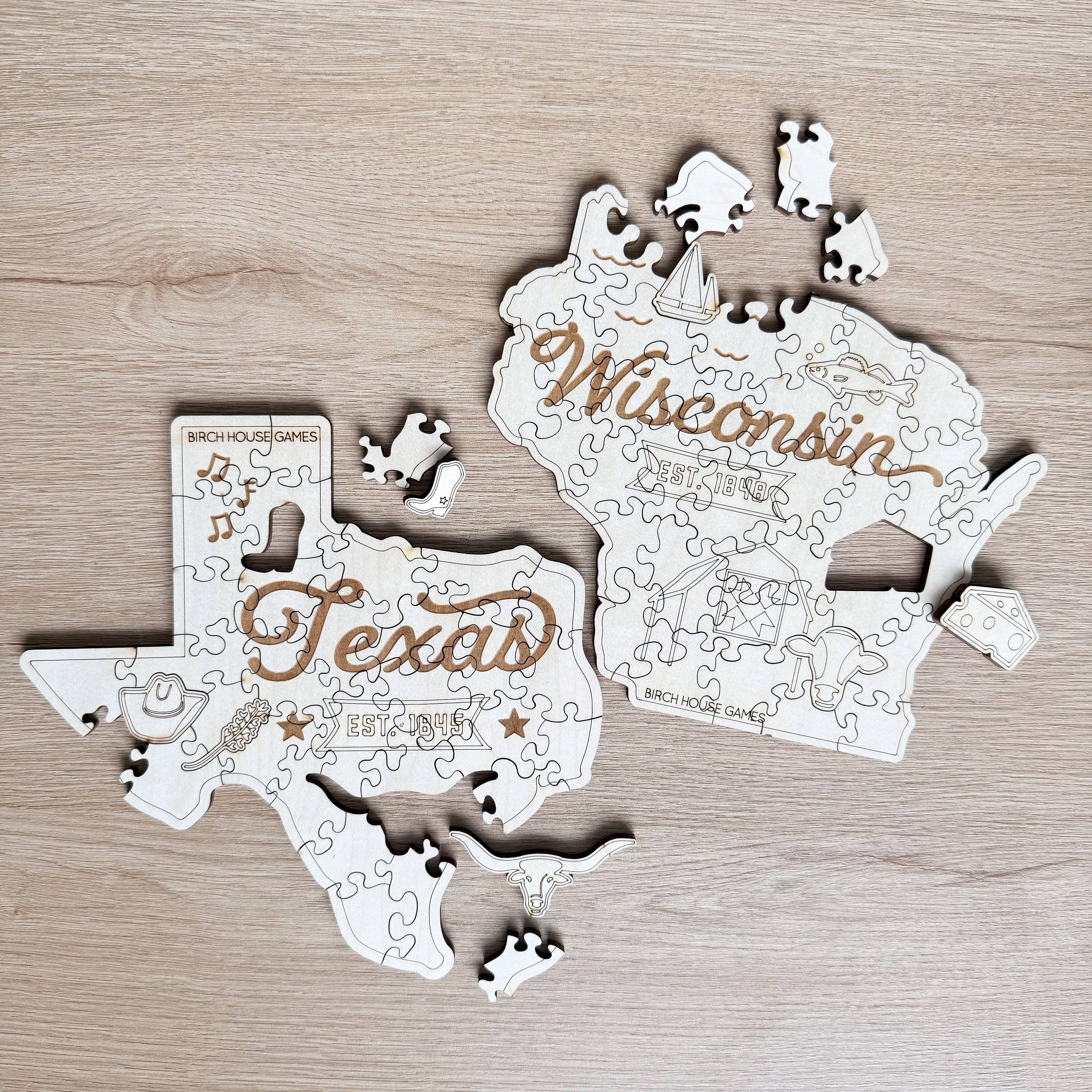 State-Themed Wooden Jigsaw Puzzle | USA Travel Gift