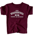 Maroon shirt with white text