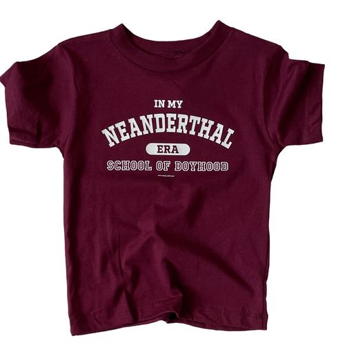 Maroon shirt with white text